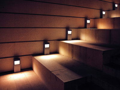 outdoor steps with garden lights set into walling