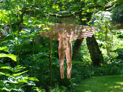large metal mesh garden figurine with wings